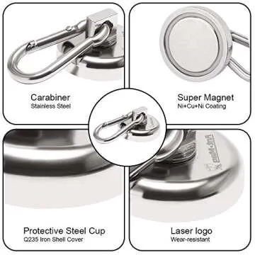 Ant Mag Magnetic Hooks 110lbs Heavy Duty Neodymium Magnet Carabiner with Swivel Carabiner Snap Hook for Indoor/Outdoor Hanging Grill Kitchen Warehouse Office