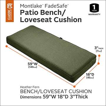 Classic Accessories Montlake Water-Resistant 59 x 18 x 3 Inch Outdoor Bench/Settee Cushion, Patio Fu...