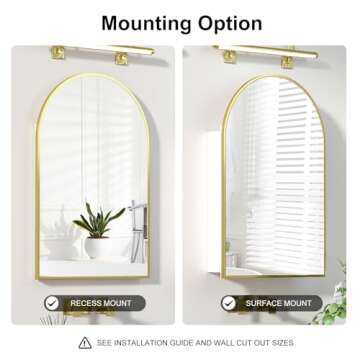 Mepplzian Recessed Medicine Cabinet with Mirror,Arched Medicine Cabinet for Bathroom,Brushed Gold Medicine Cabinet in Wall Bathroom Cabinet with Mirror,Mirrored Medicine Cabinet Wall Mounted 20x30 in