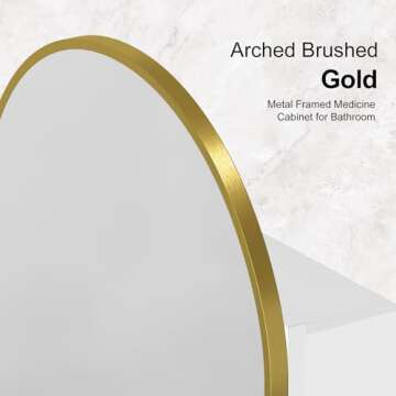 Mepplzian Recessed Medicine Cabinet with Mirror,Arched Medicine Cabinet for Bathroom,Brushed Gold Medicine Cabinet in Wall Bathroom Cabinet with Mirror,Mirrored Medicine Cabinet Wall Mounted 20x30 in