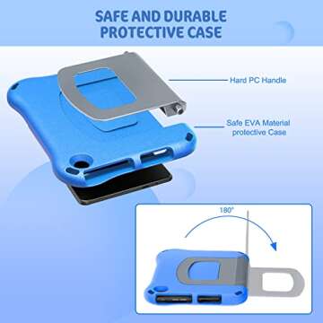 Fire HD 8 Tablet Case for Kids, Kindle Fire 8 Case(12th/10th Generation, 2024/2022/2020 Release)-Auorld Lightweight Shockproof Kid-Proof Cover with Handle Stand for Kindle Fire HD 8/8 Plus Tablet-Blue