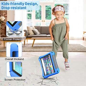 Fire HD 8 Tablet Case for Kids, Kindle Fire 8 Case(12th/10th Generation, 2024/2022/2020 Release)-Auorld Lightweight Shockproof Kid-Proof Cover with Handle Stand for Kindle Fire HD 8/8 Plus Tablet-Blue