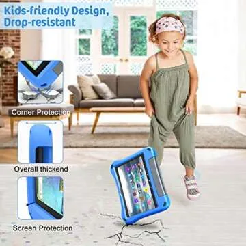 Fire HD 8 Tablet Case for Kids, Kindle Fire 8 Case(12th/10th Generation, 2024/2022/2020 Release)-Auorld Lightweight Shockproof Kid-Proof Cover with Handle Stand for Kindle Fire HD 8/8 Plus Tablet-Blue
