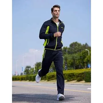 TBMPOY Men's Tracksuits Sweatsuits for Men Set Track Suits 2 Piece Casual Athletic Jogging Warm Up Full Zip Sweat Suits Navy/Fluorescent Green M