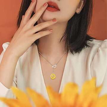 IOHUPCI Sunflower Necklace Jewelry 925 Sterling silver -You Are My Sunshine Pendant Necklaces Jewelr...