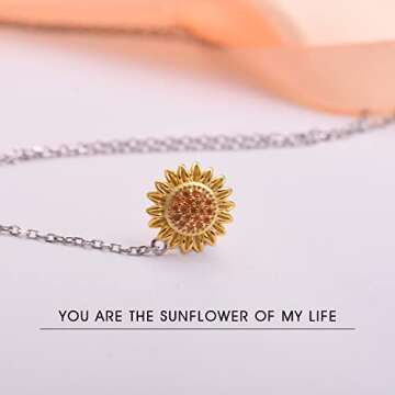 IOHUPCI Sunflower Necklace Jewelry 925 Sterling silver -You Are My Sunshine Pendant Necklaces Jewelry Fashion Y Pendant Gifts for Women Wife