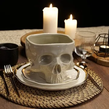 Fecheche Food Safe Skull Bowl - Gothic Ceramic Skeleton Decor