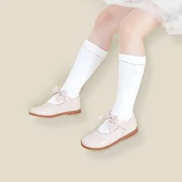 Toddler Little Girl Nude Mary Jane Dress Shoes - Ballet Flats for Flower Girl Party School Shoes（Nude,7 Toddler