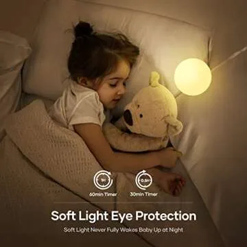 Night Light for Kids, USB Rechargeable Beside Lamp with Dimmable,Warm Light,7 Colors Changing,Touch Control, 0.5/1Hour Timer for Nursery, Baby,Bedroom,Camping