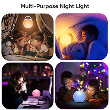 Night Light for Kids, USB Rechargeable Beside Lamp with Dimmable,Warm Light,7 Colors Changing,Touch Control, 0.5/1Hour Timer for Nursery, Baby,Bedroom,Camping