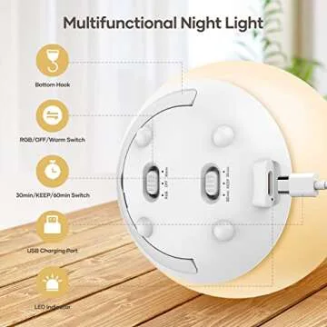 Night Light for Kids, USB Rechargeable Beside Lamp with Dimmable,Warm Light,7 Colors Changing,Touch Control, 0.5/1Hour Timer for Nursery, Baby,Bedroom,Camping