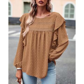 BTFBM Long Sleeve Swiss Dot Blouses for Women Dressy Casual Spring Fall Crewneck Boho Western Shirts...