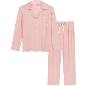 Joyaria Women Long Sleeve Pajamas Set Super-Soft Comfy Bamboo Viscose Cooling Sleepwear Button Down ...