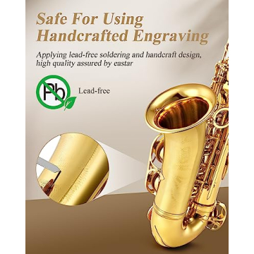 Eastar AS-Ⅱ Student Alto Saxophone E Flat Gold Lacquer Alto Beginner Sax Full Kit With Carrying Sax Case Mouthpiece Straps Reeds Stand