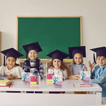 LEIFIDE 50 Pcs Clear Plastic Gift Bags with Handles PVC Reusable Transparent Totes Bags for Shopping Goodie Candy School Birthday Party(5.9 x 6.3 x 2.8 Inch)