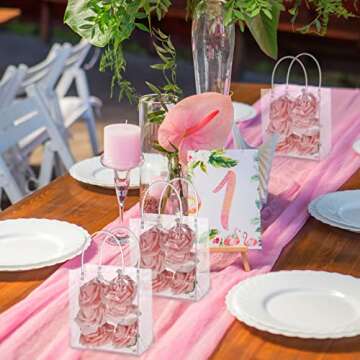 LEIFIDE 50 Pcs Clear Plastic Gift Bags with Handles PVC Reusable Transparent Totes Bags for Shopping Goodie Candy School Birthday Party(5.9 x 6.3 x 2.8 Inch)