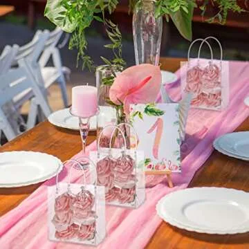 LEIFIDE 50 Pcs Clear Plastic Gift Bags with Handles PVC Reusable Transparent Totes Bags for Shopping Goodie Candy School Birthday Party(5.9 x 6.3 x 2.8 Inch)