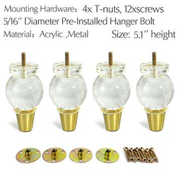 JEREVER 5.1" Acrylic Furniture Legs Modern Set of 4