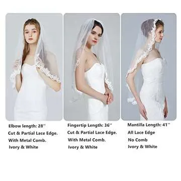 Affordable BEAUTELICATE Wedding Bridal Veil with Lace Applique