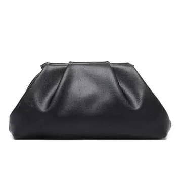 YUWITA Soft PU Leather Clutch Purses for Women Formal Elegant Luxurious Evening Bag (Black)