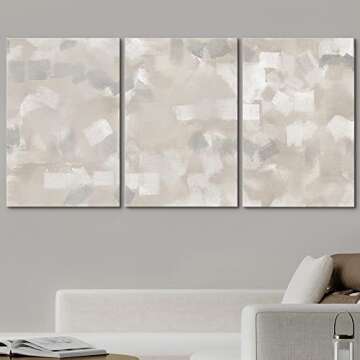 wall26 Canvas Print Wall Art Set Gray, White & Tan Paint Smudge Display Abstract Shapes Illustration...