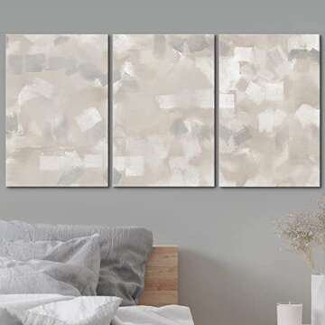 wall26 Canvas Print Wall Art Set Gray, White & Tan Paint Smudge Display Abstract Shapes Illustrations Modern Art Bohemian Colorful Multicolor Ultra for Living Room, Bedroom, Office - 24"x36"x3 Panels