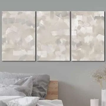 wall26 Canvas Print Wall Art Set Gray, White & Tan Paint Smudge Display Abstract Shapes Illustrations Modern Art Bohemian Colorful Multicolor Ultra for Living Room, Bedroom, Office - 24"x36"x3 Panels