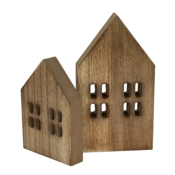 House Shaped Wooden Sign Block Farmhouse Home Sign Decor 2 Pack (Brown)