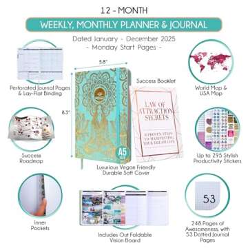 Law of Attraction Planner 2025 - Hourly, Weekly & Monthly Goal Setting Planner, 12 Month Journey to ...