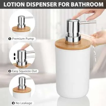 iMucci Bathroom Accessories Set 5 Piece Plastic Bathroom Decor Sets Accessories, Toothbrush Holder, Toothbrush Cup, soap Dispenser, soap Dish(White Bamboo Cover)