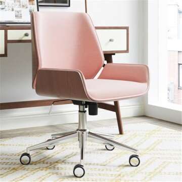 Elle Decor Ophelia Home Office Desk Chair, Mid Century Modern Bentwood Style, Ergonomic Curved Low-B...