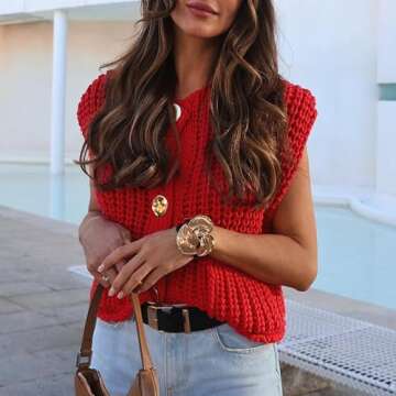 Hixiaohe Women’s Crochet Chunky Knit Cardigan Sweater Vest