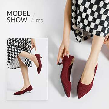 Semwiss Women's Low Heel Classic Pumps Pointed Toe Kitten Heels Shoes，Comfortable Casual Pumps for Women Dressy Wine Red
