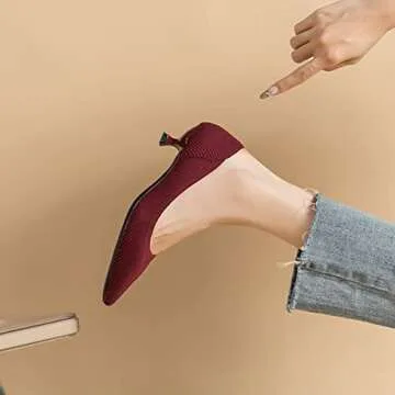 Semwiss Women's Low Heel Classic Pumps Pointed Toe Kitten Heels Shoes，Comfortable Casual Pumps for Women Dressy Wine Red