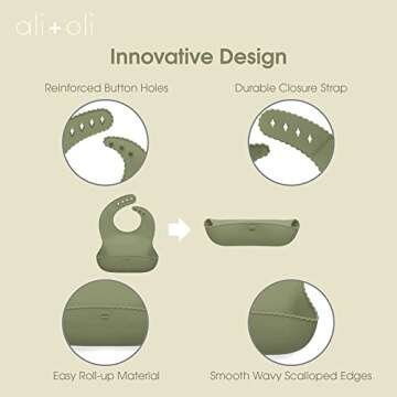 Ali+Oli Silicone Bib (Wavy, Blush) Waterproof Silicone Bibs for Babies & Toddlers, Adjustable Baby Feeding Bib, Food-Grade Silicone Bibs with Food Catcher, Silicone Baby Feeding Bucket Bib