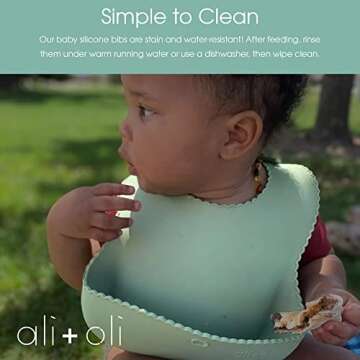 Ali+Oli Silicone Bib (Wavy, Blush) Waterproof Silicone Bibs for Babies & Toddlers, Adjustable Baby Feeding Bib, Food-Grade Silicone Bibs with Food Catcher, Silicone Baby Feeding Bucket Bib