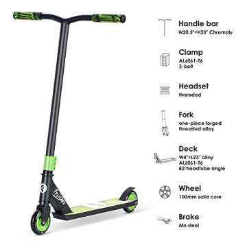 FREEDARE Complete Pro Scooter JB-1 Stunt Scooter for Kids 8 Years and Up, Teens, Adults, Trick Scooter for Beginners Green