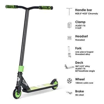 FREEDARE Complete Pro Scooter JB-1 Stunt Scooter for Kids 8 Years and Up, Teens, Adults, Trick Scooter for Beginners Green