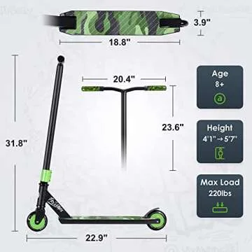 FREEDARE Complete Pro Scooter JB-1 Stunt Scooter for Kids 8 Years and Up, Teens, Adults, Trick Scooter for Beginners Green