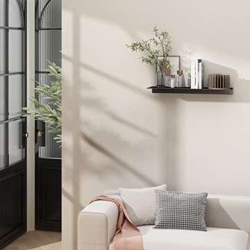 Danpoo Metal Wall Shelf, Black Floating Shelf, Small Bathroom Shelf, 16" Display Shelves for Wall St...