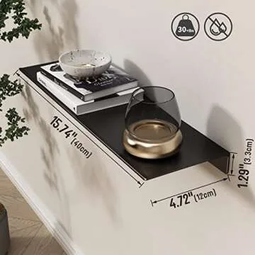 Danpoo Metal Wall Shelf, Black Floating Shelf, Small Bathroom Shelf, 16" Display Shelves for Wall Storage
