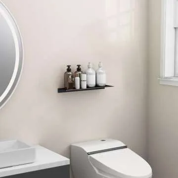 Danpoo Metal Wall Shelf, Black Floating Shelf, Small Bathroom Shelf, 16" Display Shelves for Wall Storage