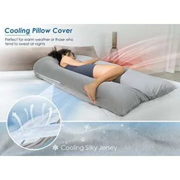 QUEEN ROSE Extra Long U Shaped Body Pillow, Cooling Pregnancy Pillows for Sleeping, 65 Inch Full Body Support Maternity Pillow for Adults, Support for Back, Hip, Legs for Pregnant Women, Grey