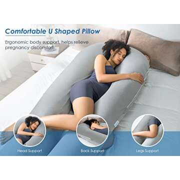 QUEEN ROSE Extra Long U Shaped Body Pillow, Cooling Pregnancy Pillows for Sleeping, 65 Inch Full Body Support Maternity Pillow for Adults, Support for Back, Hip, Legs for Pregnant Women, Grey