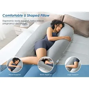 QUEEN ROSE Extra Long U Shaped Body Pillow, Cooling Pregnancy Pillows for Sleeping, 65 Inch Full Body Support Maternity Pillow for Adults, Support for Back, Hip, Legs for Pregnant Women, Grey