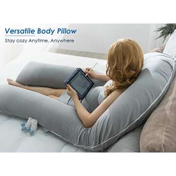 QUEEN ROSE Extra Long U Shaped Body Pillow, Cooling Pregnancy Pillows for Sleeping, 65 Inch Full Body Support Maternity Pillow for Adults, Support for Back, Hip, Legs for Pregnant Women, Grey