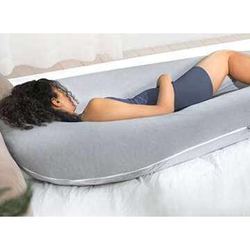 QUEEN ROSE Extra Long U Shaped Body Pillow, Cooling Pregnancy Pillows for Sleeping, 65 Inch Full Body Support Maternity Pillow for Adults, Support for Back, Hip, Legs for Pregnant Women, Grey
