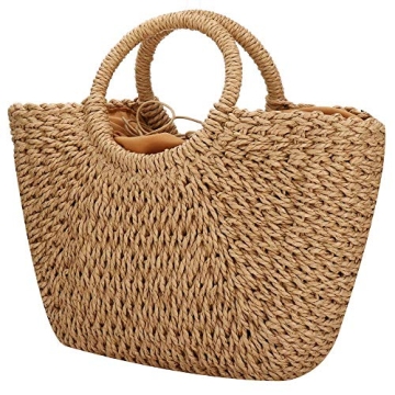 Chic Women's Summer Straw Handbag - Spacious Beach Tote with Drawstring