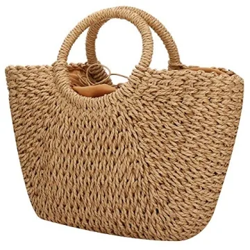 Chic Women's Summer Straw Handbag - Spacious Beach Tote with Drawstring