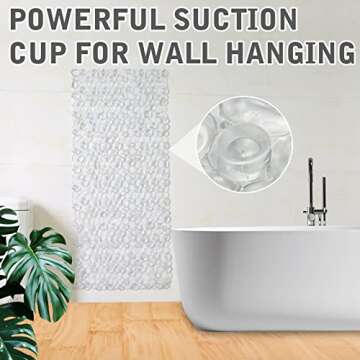 Pebble Shower Mat Non Slip, 35 X 15.7 Inch Bathtub Mat with Suction Cups, Drainage Holes for Shower, Tub, Bathroom, Machine Washable (Clear)